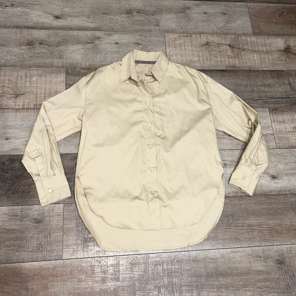 Enza Costa poplin long sleeve button up shirt in tan - Picture 5 of 9